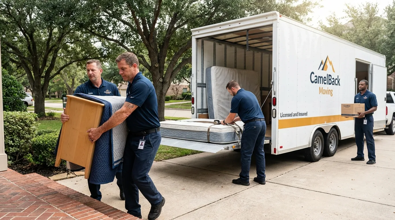 Crew loading residential truck for cross-state move from Yucaipa, CA