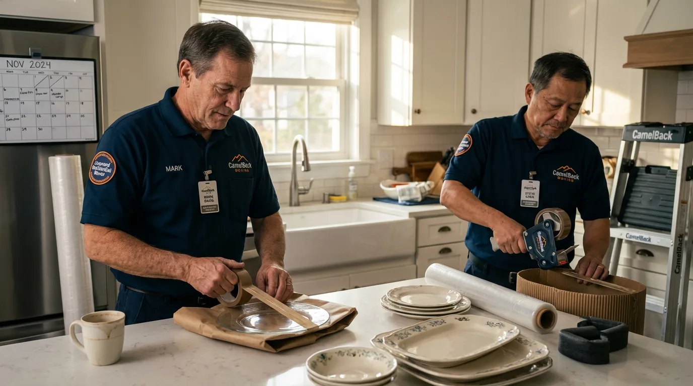 Professional crew packing kitchen dishware in Yucaipa, CA